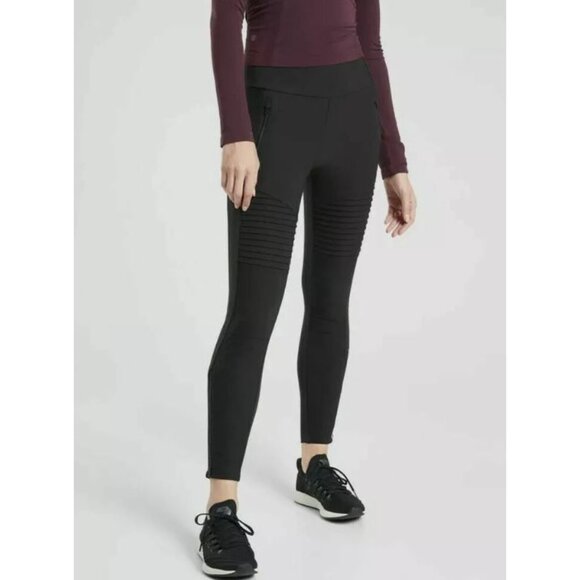 Athleta Headlands Hybrid Moto‎ Tight 4 Black Leggings Zip Ankle Skinny Stretch - Picture 1 of 6